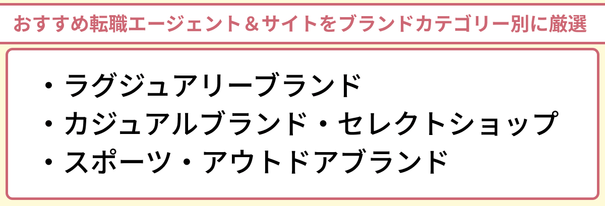 アパレル業界に強いおすすめ転職エージェント&サイトをブランドカテゴリー別に厳選のイラスト