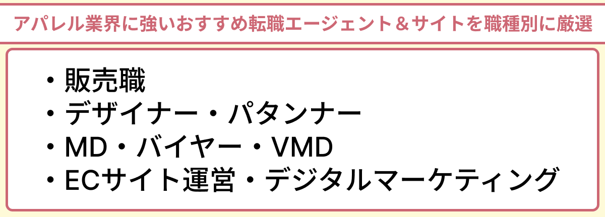 アパレル業界に強いおすすめ転職エージェント&サイトを職種別に厳選のイラスト