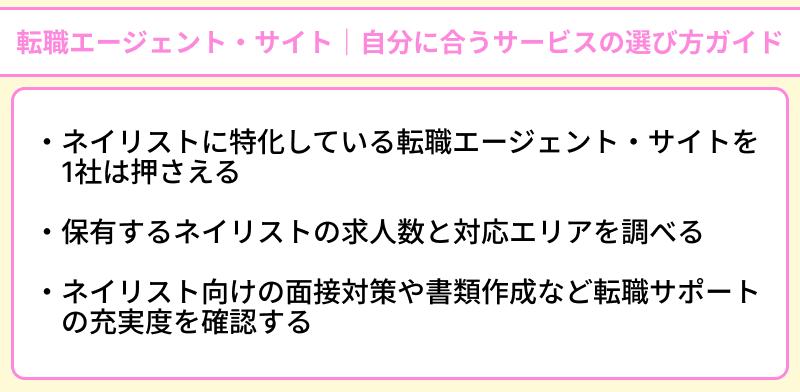 ネイリストにおすすめの転職エージェント・サイト｜自分に合うサービスの選び方ガイドのイラスト